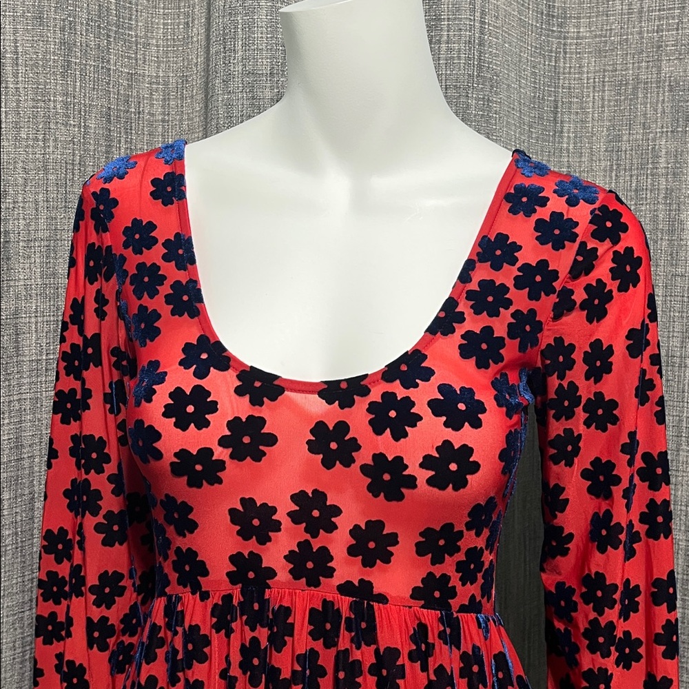 RARE Free People Ninties Drew Velvet Flocked Flower Mesh Dress XS - Picture 8 of 13